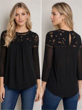 Anthropologie Vanessa Virginia Black Lace Sheer Boho Tunic Top